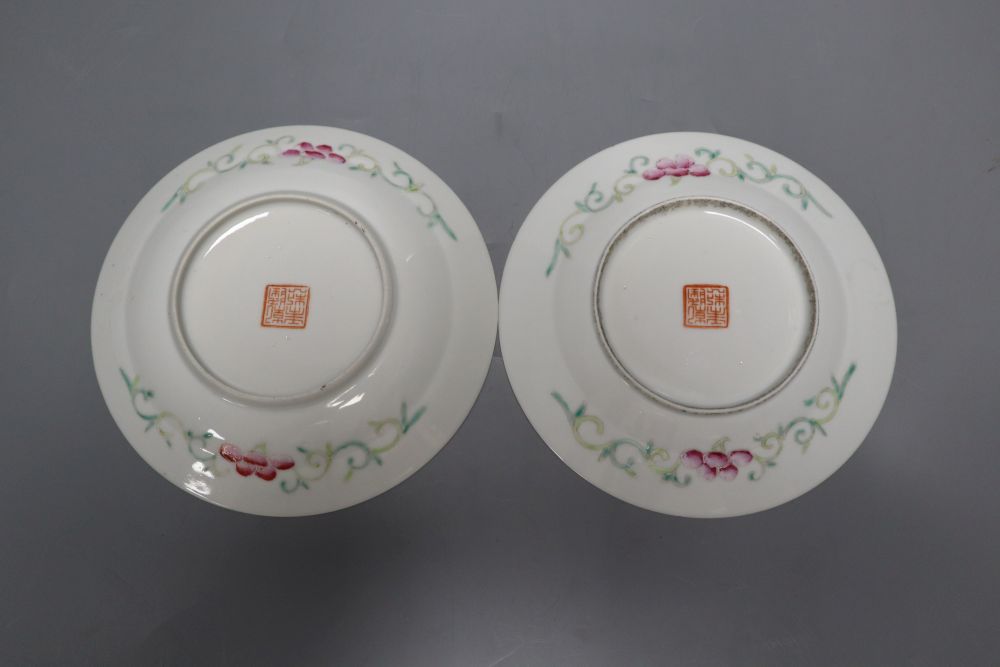 A pair of Chinese enamelled porcelain plates, Qianlong mark, late 19th century